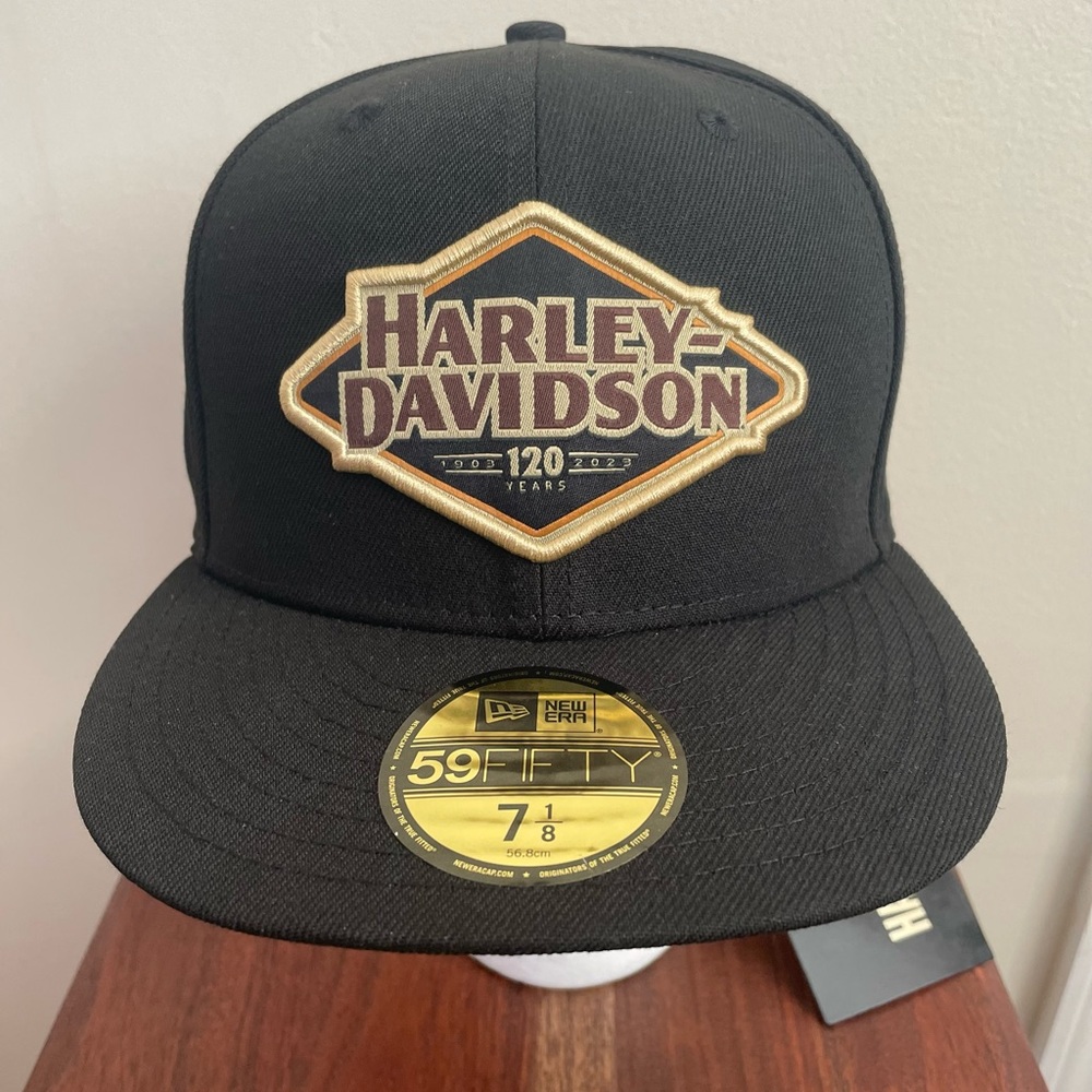 NEW ERA 120TH ANNIVERSARY 59FIFTY HARLEY DAVIDSON BLACK CAP SIZE 7 1/8 SMALL